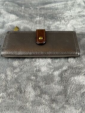 Vintage Fossil Lainie Multifunction Wallet Metallic Pewter Leather Womens Bifold